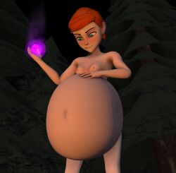 1girls 3d belly ben_10 big_belly breasts cheezycake female female_only flat_chest gwen_tennyson hand_on_belly huge_belly nipples orange_hair same_size_vore solo vore