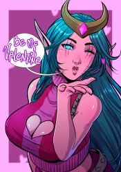 1girls blizzard_entertainment blowing_kiss blue_eyes cleavage_cutout darkra female female_only green_hair heart_cutout hi_res kissing long_hair looking_at_viewer lulusa_wildmist night_elf pink_skin pointy_ears solo solo_female talking_to_viewer valentine's_day warcraft winking winking_at_viewer world_of_warcraft