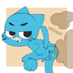 absurd_res anthro ass backsack balls blue_body blue_fur cartoon_network domestic_cat fart fart_cloud fart_fetish felid feline felis foreskin fur genitals gumball_watterson hi_res humanoid male mammal penis sesame_(artist) solo solo_focus the_amazing_world_of_gumball