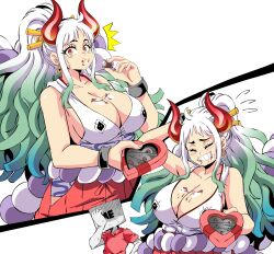 1girls big_breasts blue_hair breasts brown_eyes clothed clothing curvy curvy_figure demon ear_piercing earrings female female_focus female_only gradient_hair hakama hi_res highres hoop_earrings horned_humanoid horns huge_breasts humanoid lewdamone light-skinned_female light_skin long_hair multicolored_hair multiple_views one_piece oni oni_horns red_eyes revealing_clothes sideboob simple_background solo solo_female standing thick_thighs thighs two_tone_hair white_hair wide_hips yamato_(one_piece) yokai