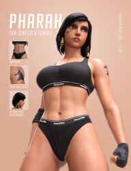 1girls 3d abs black_sports_bra black_underwear breasts dark-skinned_female daz_studio female female_only overwatch pharah pharah-best-girl tattoo underwear