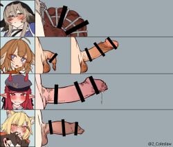 4futas aciddrop_(arknights) ahoge animal_ear_fluff animal_ears arknights balls ballsack bar_censor big_penis_in_chastity blue_eyes blush breasts brown_hair censored chastity_cage closed_mouth dark_penis earrings erection eyebrows_visible_through_hair fingerless_gloves flaccid_penis foreskin fully_retracted_foreskin futa_only futanari gloves grey_background grey_hair hat highres horns horns_through_headwear huge_cock human humanoid humanoid_penis intact jewelry large_breasts light-skinned_futanari light_skin long_foreskin long_hair looking_at_viewer mirin_chikuwa nude open_mouth orange_eyes pale_skin pallas_(arknights) penis penis_chart penis_size_chart penis_size_difference pointy_ears precum precum_drip pubic_hair red_eyes red_hair scrotum shaved_crotch small_penis smooth_penis testicles unretracted_foreskin veins veiny_penis vermeil_(arknights) vigna_(arknights)