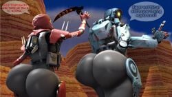 3d apex_legends big_ass big_butt blue_sky looking_back male male_only pathfinder_(apex_legends) reaching_out revenant_(apex_legends) robot sam1377 scythe simulacrum text text_bubble