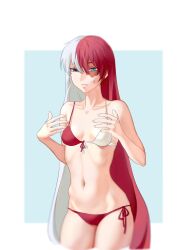 1girls bikini blue_eye female female_only female_todoroki genderswap heterochromia long_hair my_hero_academia red_hair rule_63 shouto_todoroki slim small_breasts solo solo_female solo_focus two_tone_hair very_long_hair wanbo white_hair