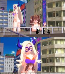 bikini closed_eyes diane_(nanatsu_no_taizai) double_v giantess larger_female mount_lady my_hero_academia nanatsu_no_taizai yuu_takeyama