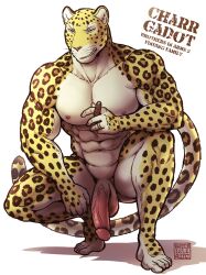 1boy anthro balls charr_(maririn) cigar crouching felid genitals hi_res humanoid_genitalia humanoid_penis leopard male mammal maririn muscular nude original pantherine penis simple_background solo white_background