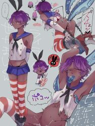 1boy balls bar_censor blue_skirt chains chibi cookie_run cookie_run_kingdom crossdressing cum_inflation cumflation cute dark-skinned_femboy dark-skinned_male dark_skin femboy girly kuudere lilac_cookie male_only male_penetrated purple_hair red_stripes red_thighhighs sailor_collar sailor_uniform school_uniform skirt striped_thighhighs tears tentacle tentacle_on_male tentacles thighhighs