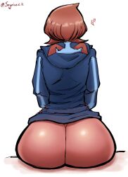 arezu_(pokemon) ass big_ass bubble_butt butt_crack_outline game_freak huge_butt leggings nintendo plump_ass pokemon pokemon_legends:_arceus red_hair solo solo_female soyrice tight_clothing tomboy white_background yoga_pants