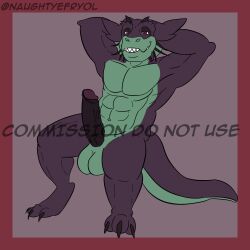 1:1 absurd_res anthro balls digital_media_(artwork) efryol erection genitals hi_res horn humanoid_genitalia kobold looking_at_viewer male male/male muscular muscular_male nipples nude penis reptile scalie simple_background smile solo