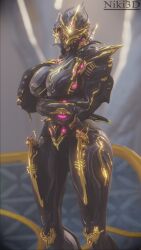 3d absurd_res anthro athletic_female big_breasts bioluminescence breasts female glowing gold_(metal) head_tilt hi_res humanoid looking_at_viewer niki3d purple_lights robot robot_girl robot_humanoid solo standing thick_thighs video_games warframe zephyr_(warframe) zephyr_prime_(warframe)