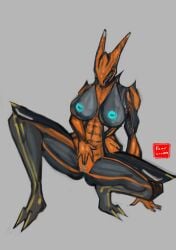 1girls abs areolae big_breasts breasts fcrainn fingering furry itsfuckingfurry nipples pussy solo solo_female squatting tagme valkyr_(warframe) warframe