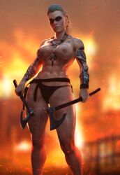 1girls 3d assassin's_creed_(series) assassin's_creed_valhalla batesz blonde_hair eivor_varinsdottir female_only looking_at_viewer solo tattoo tattoos thick_thighs ubisoft viking viking_female