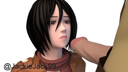 1girls 3d asian attack_on_titan black_eyes black_hair cheating eye_contact hands-free imminent_deepthroat imminent_oral jackiejack99 jean_kirstein jeankasa kneeling mikasa_ackerman netorare oral pale-skinned_female seductive_eyes shingeki_no_kyojin