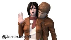 1girls 3d asian attack_on_titan black_eyes black_hair cheating imminent_sex jackiejack99 jean_kirstein jeankasa mikasa_ackerman netorare pale-skinned_female shingeki_no_kyojin