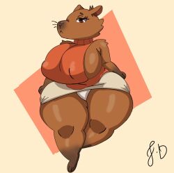 anthro breasts capybara female fur huge_breasts juki_draws nipple_bulge ok_i_pull_up pam_(joaoppereiraus) sideboob thick_thighs thunder_thighs wide_hips