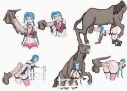 1boy 1girls anal anal_insertion anal_sex animal_genitalia animal_penis arcane arcane_jinx balls blowjob blue_hair braid braided_hair braided_twintails breasts censored censored_penis censored_pussy clothed clothed_female clothed_sex clothing deep_penetration deepthroat fellatio female feral feral_on_female feral_on_human feral_penetrating_human fit fit_female horse horse_penis horsecock human_on_feral jinx jinx_(arcane) league_of_legends long_hair male male/female medium_breasts oral oral_sex penis pussy riot_games rolling_eyes sex sex_from_behind simple_background smegma smile testicles twin_braids twintails vein veins veiny veiny_balls veiny_penis veiny_testicles white_background zoophilia