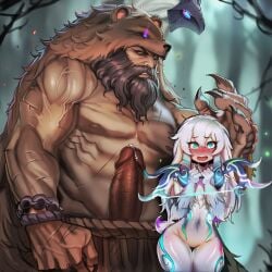 ai ai_assisted ai_generated aisei bear couple defeat defeated female fur furry furry_female grabbing grabbing_from_behind huge_cock huge_male kindred kindred_(lol) lamb lamb_(lol) league_of_legends league_of_legends:_wild_rift male size_difference udyr