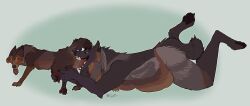 2025 4_toes 5_fingers absurd_res ambiguous_gender animal_genitalia animal_penis anthro anthro_on_feral balls balls_lick black_line_art blush blush_lines bodily_fluids breath briarlupine brown_body brown_claws brown_fur brown_nose canid canine canine_genitalia canine_penis canis claws dark_body dark_fur dark_nose digital_drawing_(artwork) digital_media_(artwork) digitigrade dipstick_ears duo ear_markings ears_back feet feral fingers fur furrowed_brow genitals gloves_(marking) gradient_background half-closed_eyes handjob handjob_from_behind hi_res knot leg_grab leg_markings legs_up licking looking_at_another looking_at_anus looking_at_partner looking_back lying male male/ambiguous mammal markings multicolored_body multicolored_ears multicolored_fur narrowed_eyes nervous nose_to_anus on_front oral orange_sclera outline pawpads paws penile penis penis_grab pivoted_ears pointy_ears raised_paw reach_around saliva saliva_on_balls saliva_on_tongue scruffy sex sharp_teeth signature simple_background slightly_chubby socks_(marking) tail tail_on_head tan_body tan_fur teeth toes tongue toothy_grin whisker_spots white_outline wolf yellow_sclera zoophilia