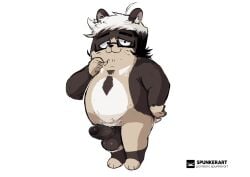 2025 anthro balls bedroom_eyes belly cricetid digital_drawing_(artwork) digital_media_(artwork) erection executive_assistant_spunker eyewear fur fur_markings genitals glasses hair half-closed_eyes hamster humanoid_genitalia humanoid_penis male mammal markings narrowed_eyes nude overweight overweight_anthro overweight_male penis rodent seductive simple_background smile solo spunker tail