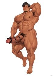 2025 abs balls bara biceps big_muscles big_pecs big_penis black_hair bodybuilder censored highres huge_balls huge_cock kuromine_hiraya male male_only muscles muscular muscular_male muscular_thighs pecs penis solo solo_male tan_skin thick_thighs veiny_muscles yaoi yuatari