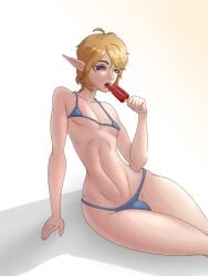azamika343 elf elf_ears elf_male female_focus femboy femboy_only gay gay_male ice_cream licking licking_ice_cream light-skinned_male light_skin male male_only swimsuit