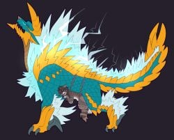 ambiguous_penetration anthro anthro_on_feral anthro_penetrated belly_riding blue_body blue_fur blue_scales bondage bound brown_body brown_fur brown_hair capcom claws dominant dominant_feral duo electricity electrogenesis enjoying fanged_wyvern feral feral_dominating_anthro feral_penetrating feral_penetrating_anthro frogtied fur futanari hair hi_res intersex legs_tied male mammal monster_hunter orgasm orgasm_face pantheggon penetration procyonid raccoon restraints rope rope_around_arms rope_around_belly rope_around_legs rope_bondage scales sex size_difference skar_(skarracc) submissive submissive_anthro tan_body tan_fur white_body white_fur yellow_body yellow_scales zinogre zoophilia