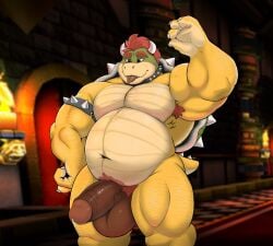 absurd_res alduinbear anthro arm_hair armpit_hair balls belly big_balls big_belly big_penis bodily_fluids body_hair bowser chest_hair cum cum_drip dripping genital_fluids genitals hair hi_res horn koopa leg_hair male mario_bros mature_male musclegut muscular muscular_male nintendo overweight overweight_male penis red_hair reptile scalie shell solo spikes tan_body tongue tongue_out turtle vein veiny_penis yellow_body
