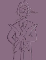 1boy betterfly_(miraculous_ladybug) clothed cock dialogue english_text erection gabriel_agreste ibispaintx littlelilith male male_only miraculous miraculous:_tales_of_ladybug_and_cat_noir miraculous_ladybug no_color open_mouth sketch solo
