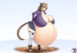 1girls animal_ears artist_name belly_bigger_than_body belly_bigger_than_head blush blush braid breasts breasts_bigger_than_head breasts_on_belly brown_hair cleavage female female_focus female_only final_fantasy_xiv freckles gigantic_breasts green_eyes huge_breasts hyper hyper_pregnancy kemonomimi light-skinned_female light_skin massive_breasts medium_hair mole mole_under_mouth original original_character pregnant pregnant_female ready_to_pop round_belly solo solo_female solo_focus someone_else's_oc sweat tail thick_thighs thighhighs thighs timaeus watermark
