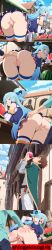 1boy 1boy1girl ai_generated anime aqua_(konosuba) aqua_eyes aqua_hair ass ass_focus ass_grab ass_up female goddess imminent_sex kono_subarashii_sekai_ni_shukufuku_wo! mocking multiple_images penis_growth satou_kazuma scared shingekinogirls surprised
