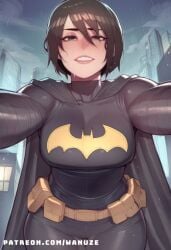 ai_generated all_fours batgirl belt big_ass big_breasts big_butt big_thighs black_bodysuit black_cape black_eyes black_hair blush bodysuit breasts cape cassandra_cain dc dc_comics female huge_ass huge_butt huge_thighs medium_breasts navel short_hair wanuze wide_hips