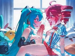 2d 2girls :d @_@ ^^^ absurd_res ahoge ai_generated alternate_breast_size aqua_eyes aqua_hair aqua_nails aqua_necktie aqua_shirt areola_slip arm_support ass backlighting balls bare_shoulders bed bed_sheet bedroom between_breasts bird black_hair black_skirt black_sleeves blue_bow blue_eyes blue_hair blue_nails blue_necktie blue_shirt blue_sleeves blush blush_stickers bow bowtie breast_hold breast_pocket breast_press breasts breasts_out breasts_squeezed_together character_doll cleavage closed_eyes clothed_sex clothes_lift collared_shirt colored_inner_hair cooperative_fellatio covered_nipples crossover cum cum_on_penis cum_on_tongue curtains day deep_skin detached_sleeves dress_shirt drill_hair duck erection eye_contact facial feet_out_of_frame fellatio female fingernails flying_sweatdrops frills from_side futa_with_female futanari gloves grabbing grabbing_own_breast green_eyes green_hair green_nails green_necktie grey_hair grey_shirt hair_between_eyes hair_ornament hairbow hatsune_miku headphones headset heart huge_breasts huge_cock indoors intersex kasane_teto kissing_penis kneeling large_breasts large_penis leaning_back leaning_forward licking licking_finger licking_penis long_hair long_sleeves looking_at_another looking_at_penis looking_at_viewer looking_down lying medium_breasts mesmerizer mesmerizer_(vocaloid) miniskirt ministro multicolored_hair multiple_girls nail_polish navel necktie necktie_between_breasts nipples no_bra number_tattoo oerba_yun_fang on_back on_bed on_stomach open_clothes open_jacket open_mouth open_shirt oral paizuri paizuri_under_clothes partially_unbuttoned penis penis_awe penis_grab pillow pink_eyes pink_hair pleated_skirt pocket precum profile puffy_short_sleeves puffy_sleeves reclining red_bow red_bowtie red_eyes red_hair red_skirt ribbon saliva saliva_trail self_upload shirt shirt_lift short_hair short_sleeves sidelocks sitting skirt sleeveless sleeveless_shirt small_breasts smile speech_bubble spread_legs steaming_body stomach straight streaked_hair striped_clothes striped_shirt stuffed_animal stuffed_rabbit stuffed_toy suspender_skirt suspenders sweat tearing_up teeth testicles thighs tongue tongue_out trembling twin_drills twintails twitching_penis two-tone_hair unbuttoned unbuttoned_shirt uncensored underwear uniform upper_teeth_only veins veiny_penis vertical-striped_clothes vertical-striped_shirt very_long_hair vocaloid white_hair white_shirt white_wrist_cuffs wide-eyed wide_sleeves window wrist_cuffs wrist_scrunchie