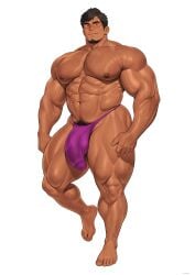 2025 abs balls bara biceps big_muscles big_pecs big_penis black_hair bodybuilder bulge censored highres huge_balls huge_bulge huge_cock kuromine_hiraya male male_only muscles muscular muscular_male muscular_thighs pecs penis solo solo_male tan_skin thick_thighs veiny_muscles yaoi yuatari
