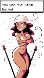 1girls breasts cold covering embarrassed female fishtrash nude pokemon pokemon_gsc skier_(pokemon)