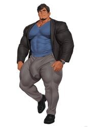 2025 abs balls bara biceps big_muscles big_pecs big_penis black_hair bodybuilder bulge highres huge_bulge huge_cock kuromine_hiraya male male_only muscles muscular muscular_male muscular_thighs pecs penis solo solo_male tan_skin thick_thighs veiny_muscles yaoi yuatari