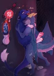 ahe_gao animal_genitalia anthro balls black_nose_horn blue_body blue_fur claws dragon duo erection facial_horn female feral fur furred_dragon furred_scalie genitals grey_body grey_fur hi_res horn hug hugging_another impregnation looking_pleasured male male/female mythological_creature mythological_scalie mythology nose_horn pawpads penetration pink_pawpads pussy scalie sheath skyvo vaginal_penetration white_body white_claws white_fur