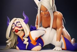 3d ai_generated anal_sex ball_gag bodysuit boku_no_hero_academia bondage defeated defeated_heroine doggy_style futaais23 futanari gagged hero heroine horns mirko miruko mount_lady mt.lady my_hero_academia nipples torn_clothes