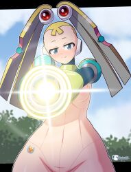 aerolae android big_hips breasts covering_breasts female gun luckerabbit6 luckerabbit9 mega_man mega_man_x meme meme_reference mostly_nude mrlucke pallette pointing_gun reploid sexy sexy_pose small_breasts tagme tattoo