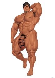 2025 abs balls bara biceps big_muscles big_pecs big_penis black_hair bodybuilder censored highres huge_balls huge_cock kuromine_hiraya male male_only muscles muscular muscular_male muscular_thighs pecs penis solo solo_male tan_skin thick_thighs veiny_muscles yaoi yuatari