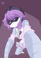 assertive_female linjian71143812 loose_clothes murder_drones nori_(murder_drones) purple_hair robot smug