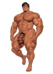 2025 abs balls bara biceps big_muscles big_pecs big_penis black_hair bodybuilder censored highres huge_balls huge_cock kuromine_hiraya male male_only muscles muscular muscular_male muscular_thighs pecs penis solo solo_male tan_skin thick_thighs veiny_muscles yaoi yuatari