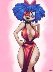 4rm5trong big_breasts blue_hair button_eyes cleavage_dress doll doll_girl dress evil_ragatha female female_focus female_only glitch_productions huge_breasts humanoid looking_at_viewer ragdoll red_dress the_amazing_digital_circus