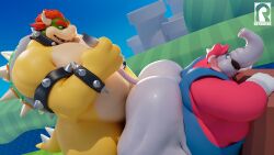 2boys 3d 3d_(artwork) anthro anthro_on_anthro ass belly bent_over big_ass blue_overalls bowser bracelet clothed clothed_male_nude_male clothing collar doggy_style duo elephant elephant_mario elephantid facial_hair fat fat_ass fat_belly fat_male furry furry_male furry_only gay gay_sex gigantic_ass grabbing_tail grey_body hand_on_tail hat horns huge_ass interspecies koopa large_ass looking_at_another male male/male mammal mario mario_(series) mature mature_anthro mature_male mostly_nude mostly_nude_male moustache nintendo nude nude_male nude_male_clothed_male obese obese_anthro obese_male outdoors overweight overweight_anthro overweight_male penis_in_anus red_hair red_hat red_shirt reptile reyriders scalie sex shell spiked_shell spikes spikes_(anatomy) super_mario_bros._wonder tail thick_ass trunk white_gloves yaoi yellow_skin