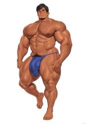 2025 abs balls bara biceps big_muscles big_pecs big_penis black_hair bodybuilder bulge censored highres huge_balls huge_bulge huge_cock kuromine_hiraya male male_only muscles muscular muscular_male muscular_thighs pecs penis solo solo_male tan_skin thick_thighs veiny_muscles yaoi yuatari