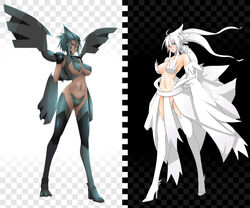 2girls anthro blue_eyes dark_skin emukon highres humanized humanized_pokemon long_hair multiple_girls pokemon red_eyes reshiram short_hair zekrom