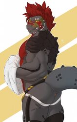 anthro anus argonian ass bulge clothing essentialryu garter hair jockstrap looking_at_viewer male male_only muscular muscular_male scalie solo standing tagg the_elder_scrolls underwear video_games