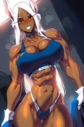 1girls abs ai_generated bare_arms bare_breasts bare_legs bare_shoulders big_breasts bunny_ears clothed clothing color dark_skin dark_skinned_female female female_focus female_only fit_female gigiti hi_res large_breasts long_hair looking_at_viewer miruko muscles muscular muscular_arms muscular_female muscular_legs muscular_thighs my_hero_academia red_eyes rumi_usagiyama solo solo_female sports_bra thick_thighs white_hair