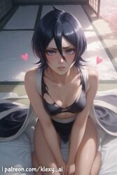 1girls ai_generated armlet arms_under_breasts belly bleach bleach:_the_thousand-year_blood_war bracelet breasts chocker covered_areola covered_nipples female female_only glowing_eyes klexyai kuchiki_rukia large_breast light-skinned_female looking_at_viewer milf naughty_face open_eyes pink_bodycon_dress pink_eyes seductive_smile solo standing tan_skin wide_hips