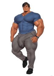 2025 abs balls bara biceps big_muscles big_pecs big_penis black_hair bodybuilder bulge highres huge_bulge huge_cock kuromine_hiraya male male_only muscles muscular muscular_male muscular_thighs pecs penis solo solo_male tan_skin thick_thighs veiny_muscles yaoi yuatari
