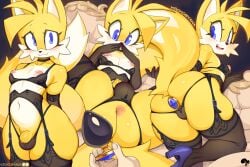 anthro anus ass backless_panties big_ass blue_eyes blush breasts buttplug buttplug_in_ass choker edit femboy flaccid flaccid_penis foreskin fox furry futanari garter_belt garter_straps gloves heels image_set intersex krokobyaka legs_apart lingerie lying_on_back male male_only miles_tails_prower navel penis pink_anus pink_nipples presenting presenting_hindquarters puffy_nipples shelf_bra small_breasts small_penis sonic_(series) standing tails tails_the_fox thick_thighs thigh_highs thong two_tails uncensored uncircumcised wide_hips yellow_fur